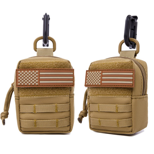2 Pack MOLLE Pouch,Multi-Purpose Compact Tactical Waist Bags,Small Utility Pouch,Battery Cigarette Case EDC Utility Card Holder Include Patch and D Ring (Brown)