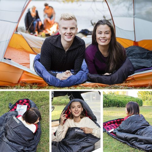 POEPORE 0 Degree Sleeping Bag 100% Cotton Flannel XXL Cold Weather Winter Oversized Sleeping Bag for Adults Camping Zero Degree Big and Tall with Compression Sack