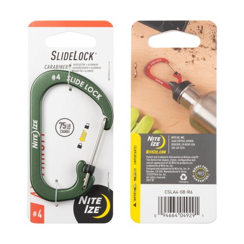 Nite Ize Aluminum SlideLock Carabiner - Daily Use & Lightweight Carabiner - Compact Aluminum Carabiner with Lock - Versatile Rectangular Carabiner - Size 4, Olive (4 Pack)