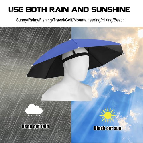 MUFEKUM 4 Pack Umbrella Hats - Hands-Free Head Umbrella Hats for Adults, Folding Waterproof Cap for Outdoor Party, Fishing, Sun, Rain, Beach