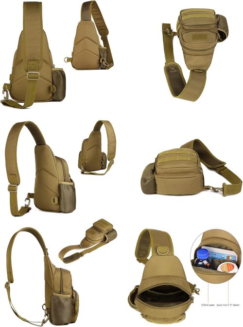 Huntvp Small Tactical Sling Chest Pack Bag Molle Daypack Backpack Military Crossbody，Type1- Black
