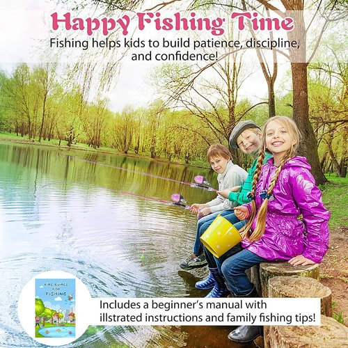 Milerong Kids Fishing Rod, Kids Toys Fishing Pole Portable Telescopic Fishing Rod and Reel Combo Kit for Boys, Girls, Youth - with Spincast Fishing Reel, Fish Tackles, Lures, Fish Lines [Pink]