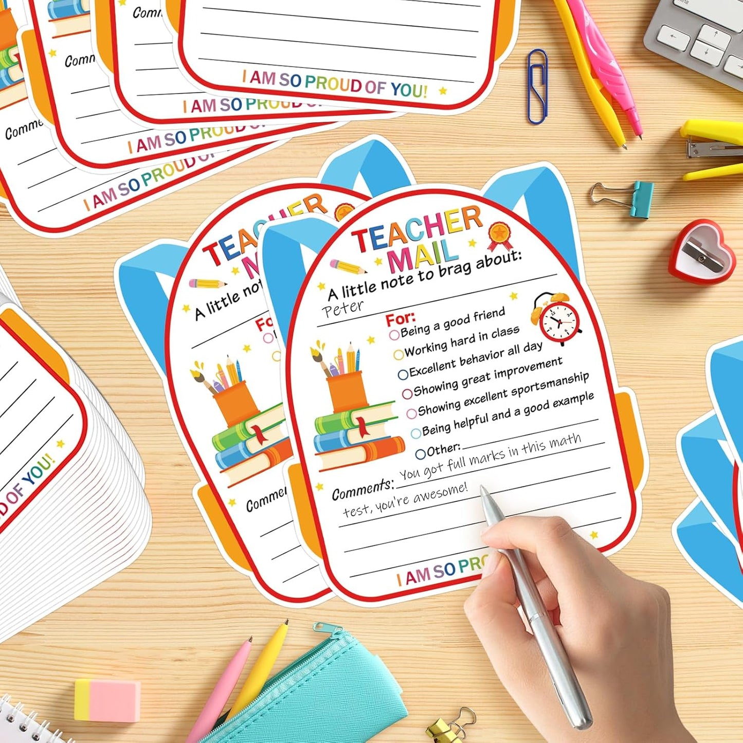 50Pcs Teacher Mail Notes to Parents, Smiley Face Happy Mail Postcards Classroom Good Behavior Incentive Motivational Cards to Send Home for Preschool Kindergarten Elementary School Teacher Supplies