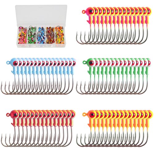 Crappie Jig Heads Kit, 75 Pieces Fishing Jig Head Hooks for Fishing Crappie Bass Trout Walleye 1/8oz 1/16oz 1/32oz