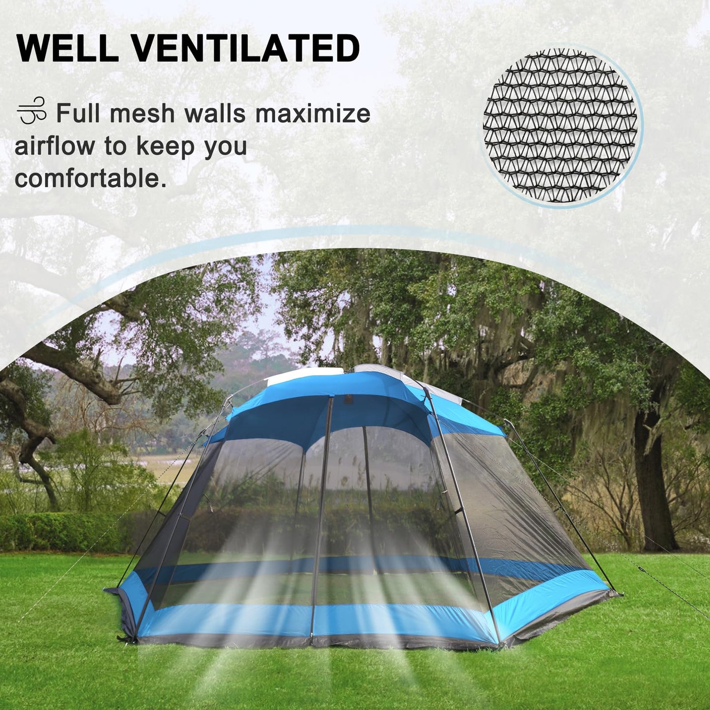 Hyper Venture Screen House 15x13 FT Mesh Canopy Tent Camping Gazebo Shelter for 8-10 People Outdoor Party Activities