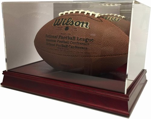 Max Protection - Deluxe Acrylic Football Display Case (Octagon Wood Base Case with Mirror)