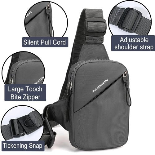 Mini Sling Bag Men Small Crossbody Bag Women Fanny Packs Casual Phone Chest Bag Waterproof Slim Personal Pocket Bag Backpack for Travel Hiking (Grey01)