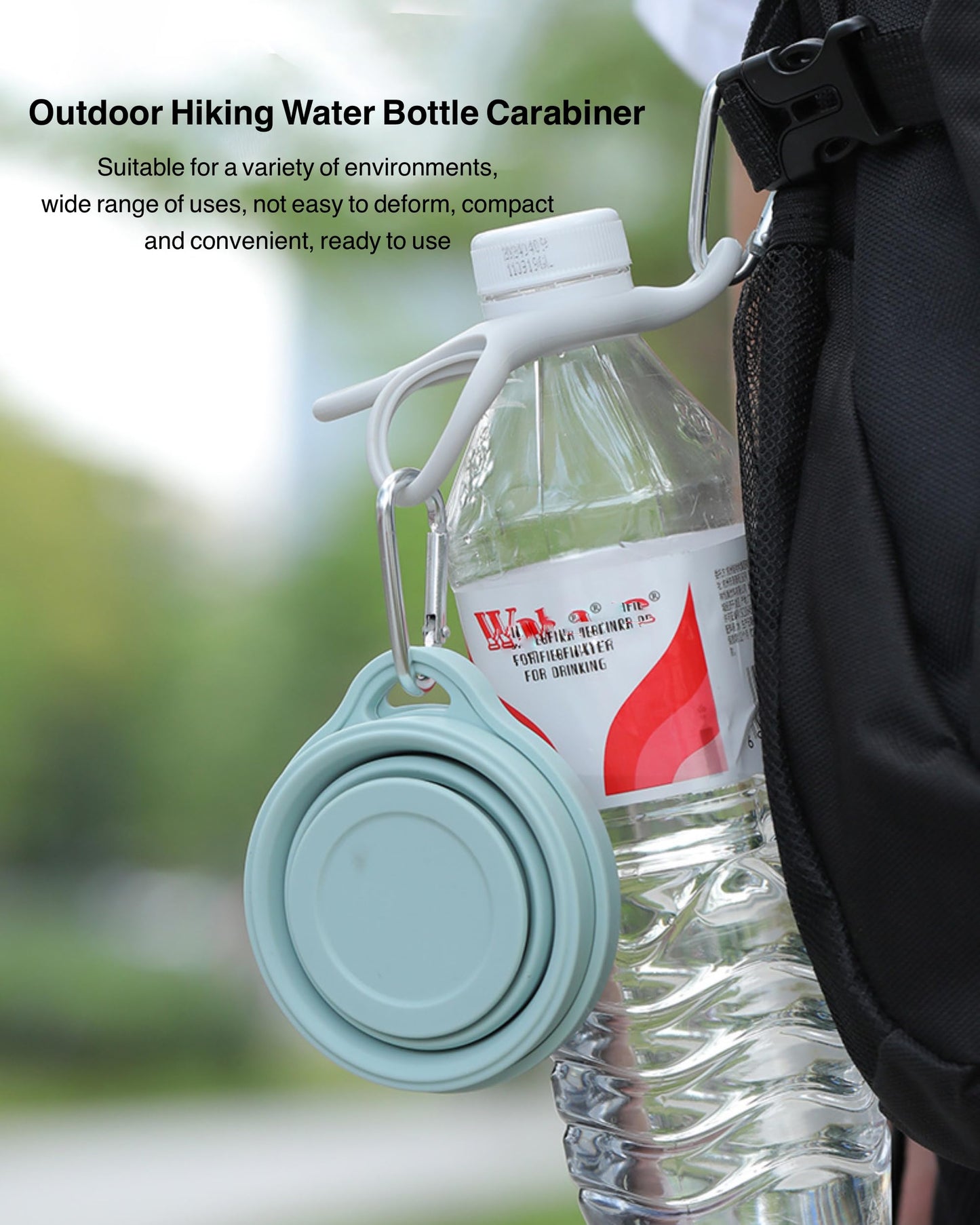 GCFTIFF 2 Pcs 3 in 1 Water Bottle Clip with Hanging Towels, Silicone Water Bottle Buckle，2 Water Bottle Holder & 1 Hanging Towels, with D-Ring Hook for Backpack Belt Hiking Camping Traveling (Grey)