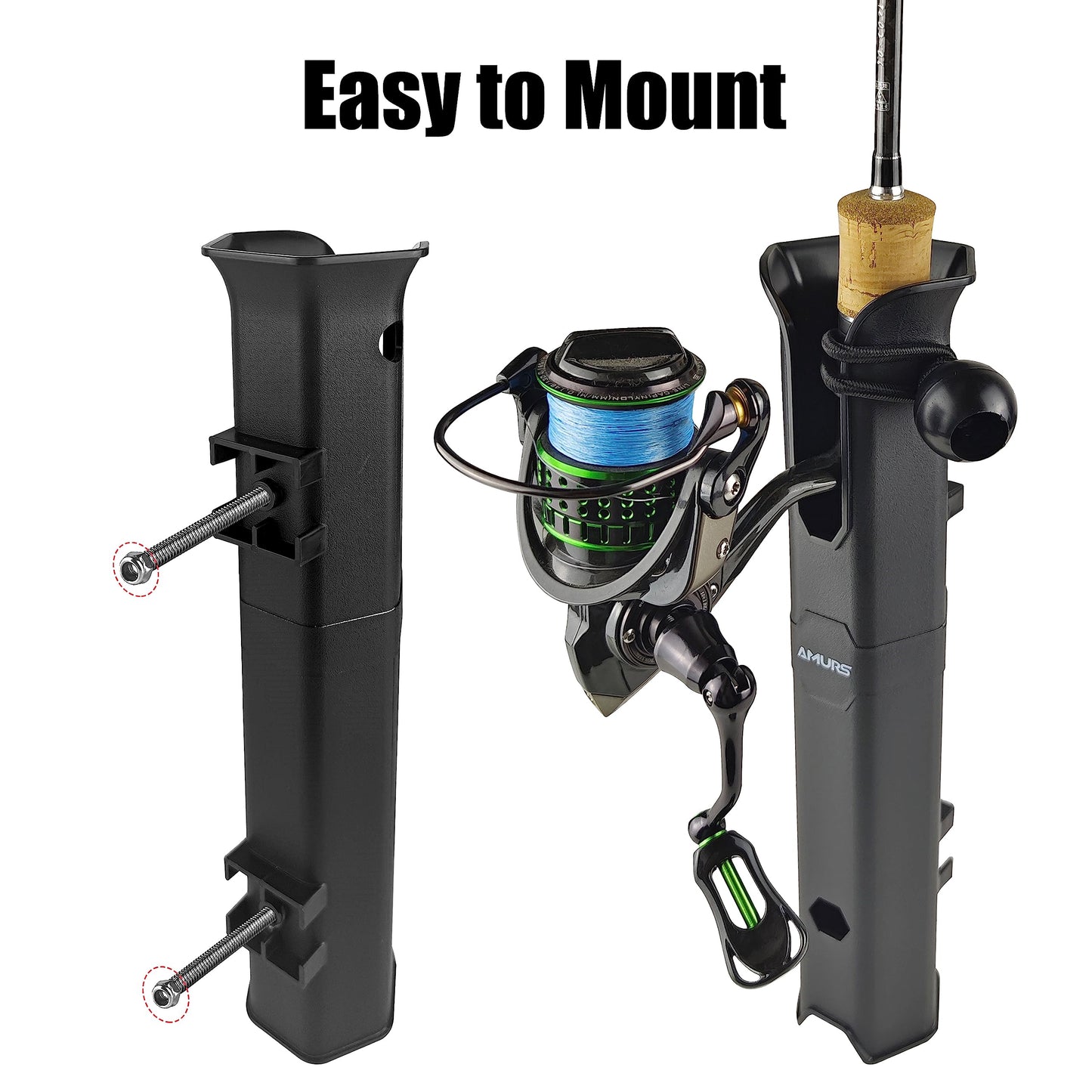 AMURS 6-Tube Fishing Rod Holder, Wall Mounted Rod Holder with 6inch Ball Bungee Cords and Screws for Boat Kayak Cooler Trailer Portable