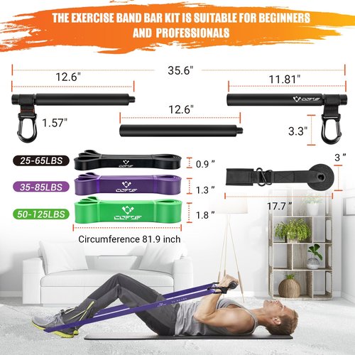 Portable Heavy Duty Resistance Bar with 3 Resistance Bands, Pilates Bar with Pull Up Bands & Training Poster, Yoga Pilates Equipment for Home Gym(Black)