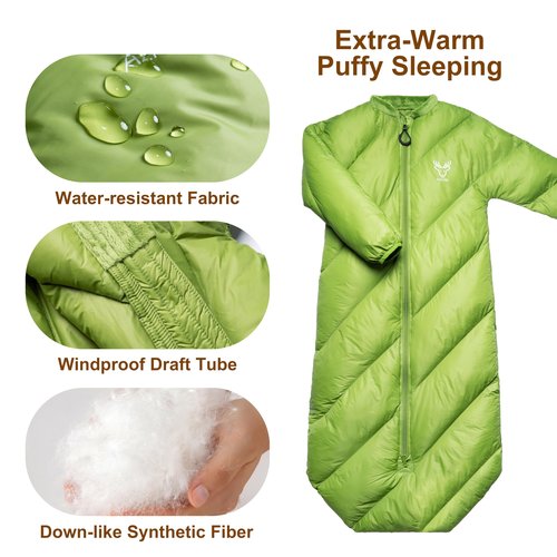 AZITREK T40 Toddler Sleeping Bags Boys Girls | Ages 2-4 | Puffy Kids Sleeping Bag Camping Outdoor |up to 46 in| Lightweight Compact Comfort for Indoor Sleepover | Machine Washable (Garnish Green)