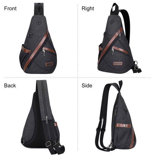 WITZMAN Canvas Sling Bag for Men Women Convertible Sling Backpack Crossbody Vintage Chest Bag Travel Casual Daypack（A8003 Black）