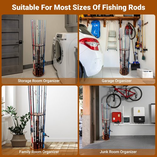 SMMYMGF Fishing Pole Holders for Garage, Wooden Fishing Rod Rack, Floor Stand Holds up to 15 Rods,Fishing Gear and Equipment Storage Organizer, Fishing Gifts for Men and Boys.