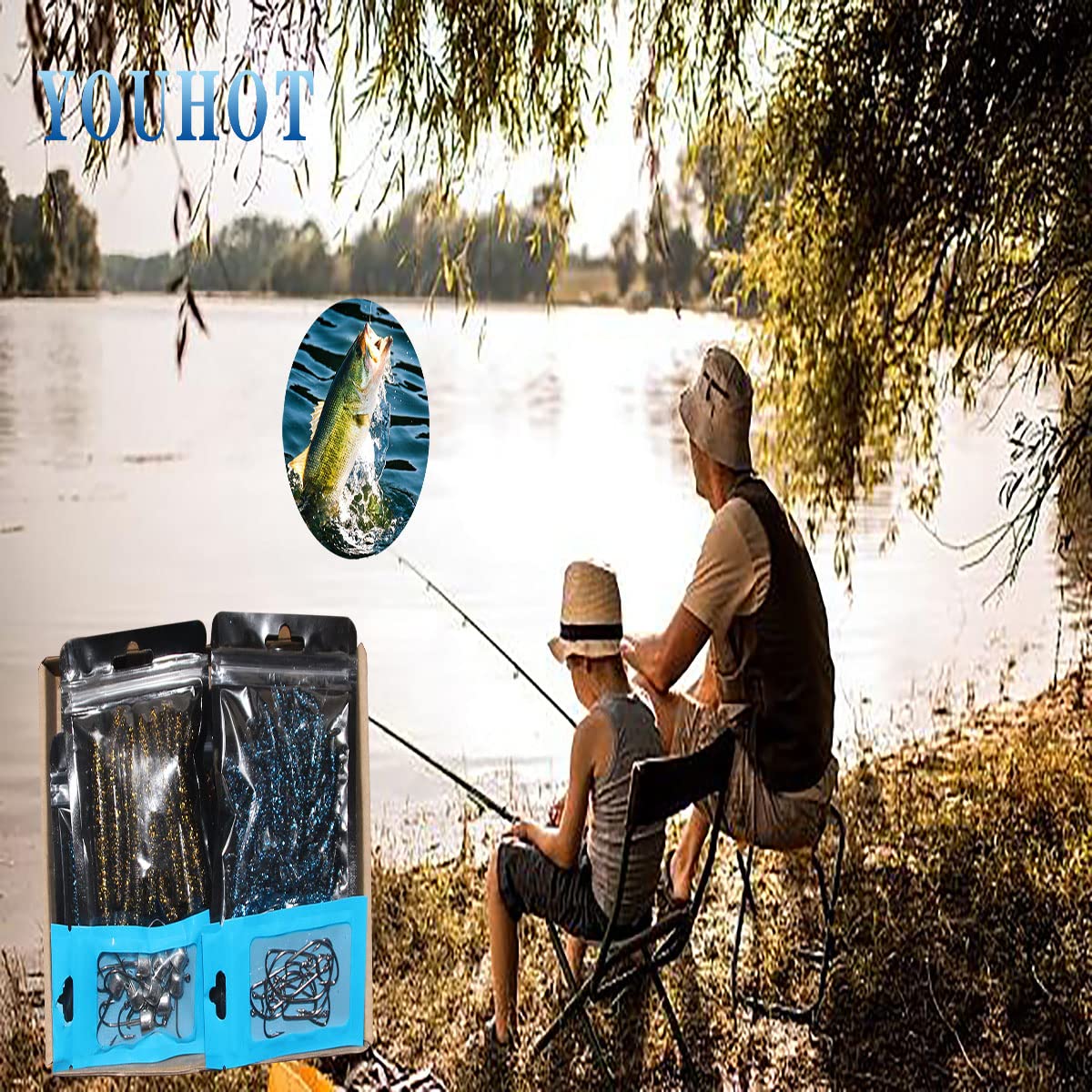 YOUHOT Ned Worms Lures- Ned Rig Baits Kit for Bass Fishing with Ned Shrimp-Shaped Lure and Ned Rig-140pcs.