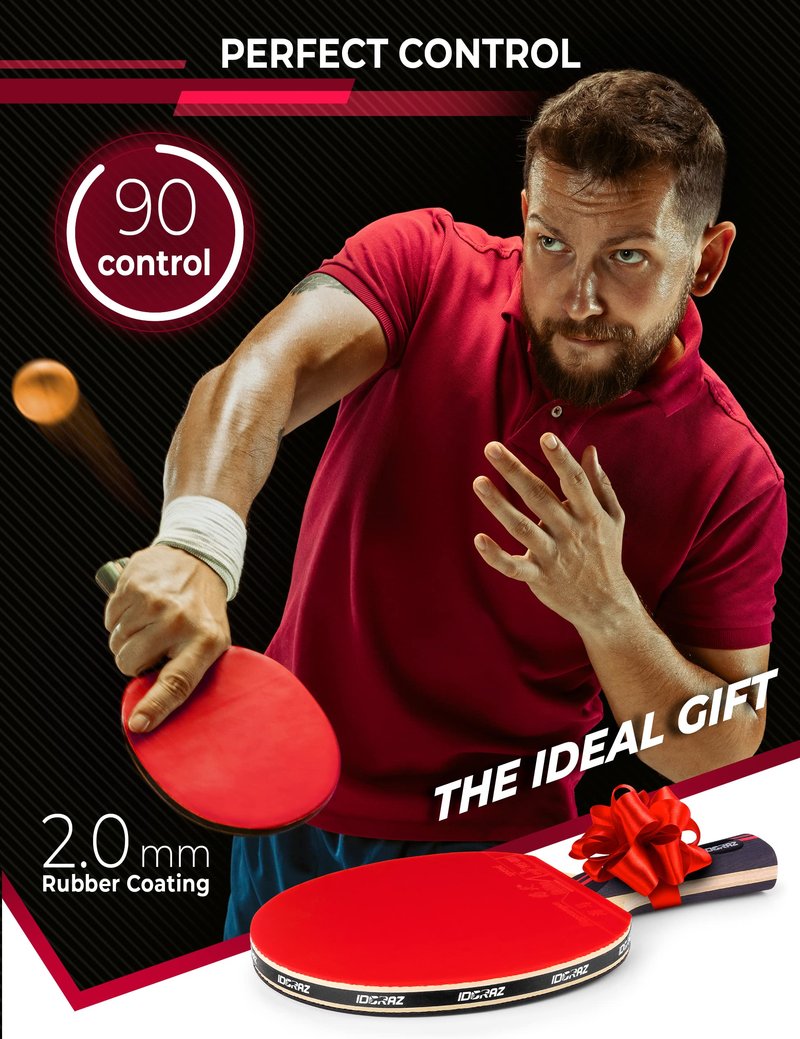 Idoraz Professional Ping Pong Paddle with ITTF Rubber and Carrying Case