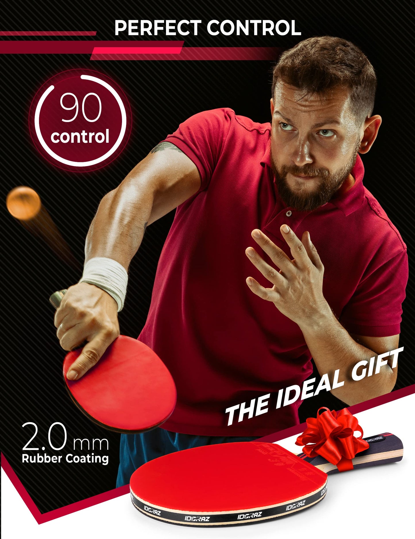 Idoraz Professional Ping Pong Paddle with ITTF Rubber and Carrying Case