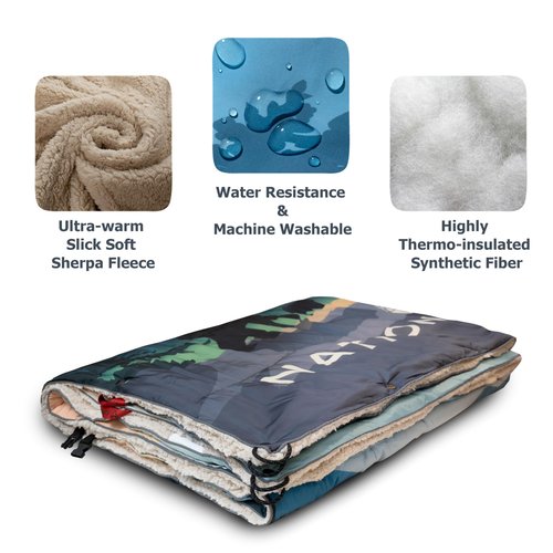 AZITREK Sherpa Puffy Outdoor Camping Blanket for Traveling, Picnics, Beach, Concert, Car, Stadium, Sporting Events - Wearable Warm Waterproof - 55 X 78 (Great Smoky Mountains NP)