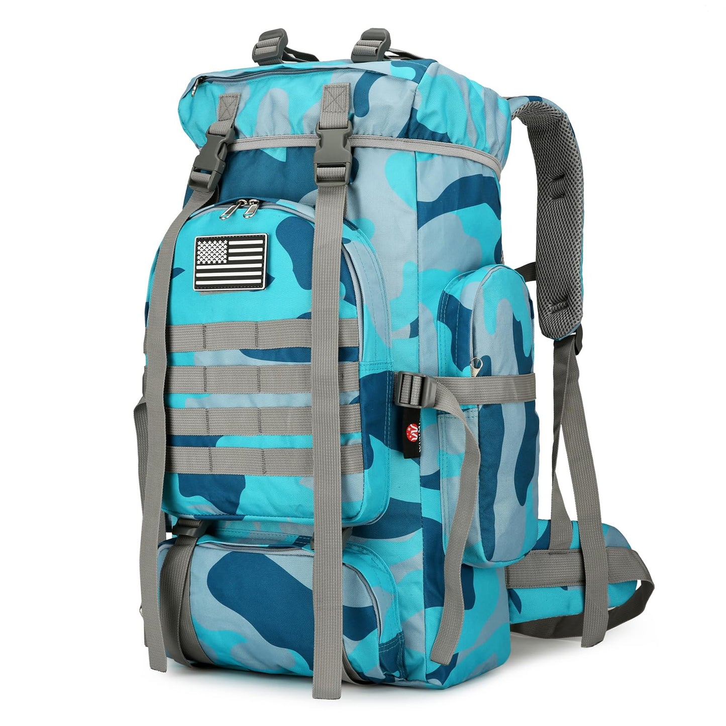 W WINTMING 45L Hiking Backpack Camping Rucksack Molle Military Backpack for Outdoor Traveling (BlueMix)