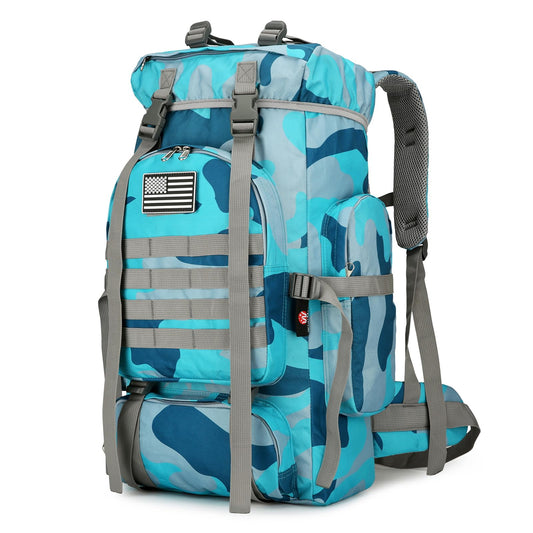 W WINTMING 45L Hiking Backpack Camping Rucksack Molle Military Backpack for Outdoor Traveling (BlueMix)