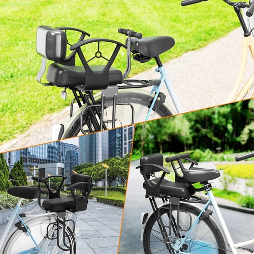 XIEEIX Rear Child Bike Seat,Rear Mounted Child Bike Seats,Back Mount Child Seat with Back Rest Armrest Foot Pedals,Width Adjustable Bicycle Rear Seat,Fits All Bicycle Rear Frames