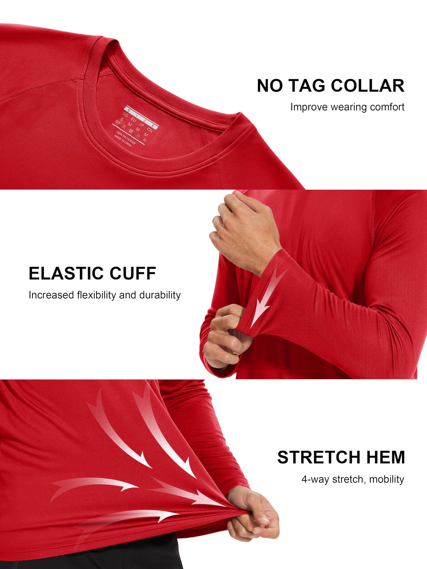 MAGCOMSEN Rash Guard Shirts Sun Protection Long Sleeve Shirt for Men Quick Dry UV UPF50 SPF Athletic Swim teeTomato, 3XL