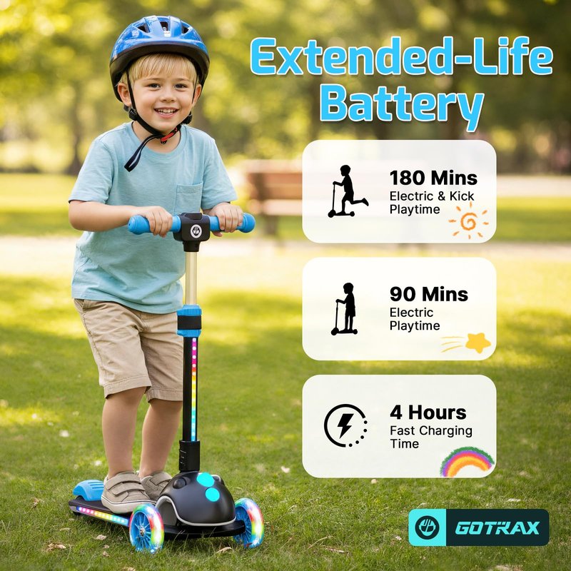 Gotrax SK1 Foldable Electric Scooter for Kids 4+, Full Body LED Light, 90min Riding & 5Mph Speed, Push-Button Throttle&Battery Indicator, 6'' Wheel&3 Adjustable Height, 3 Wheel Escooter, Gift, Black