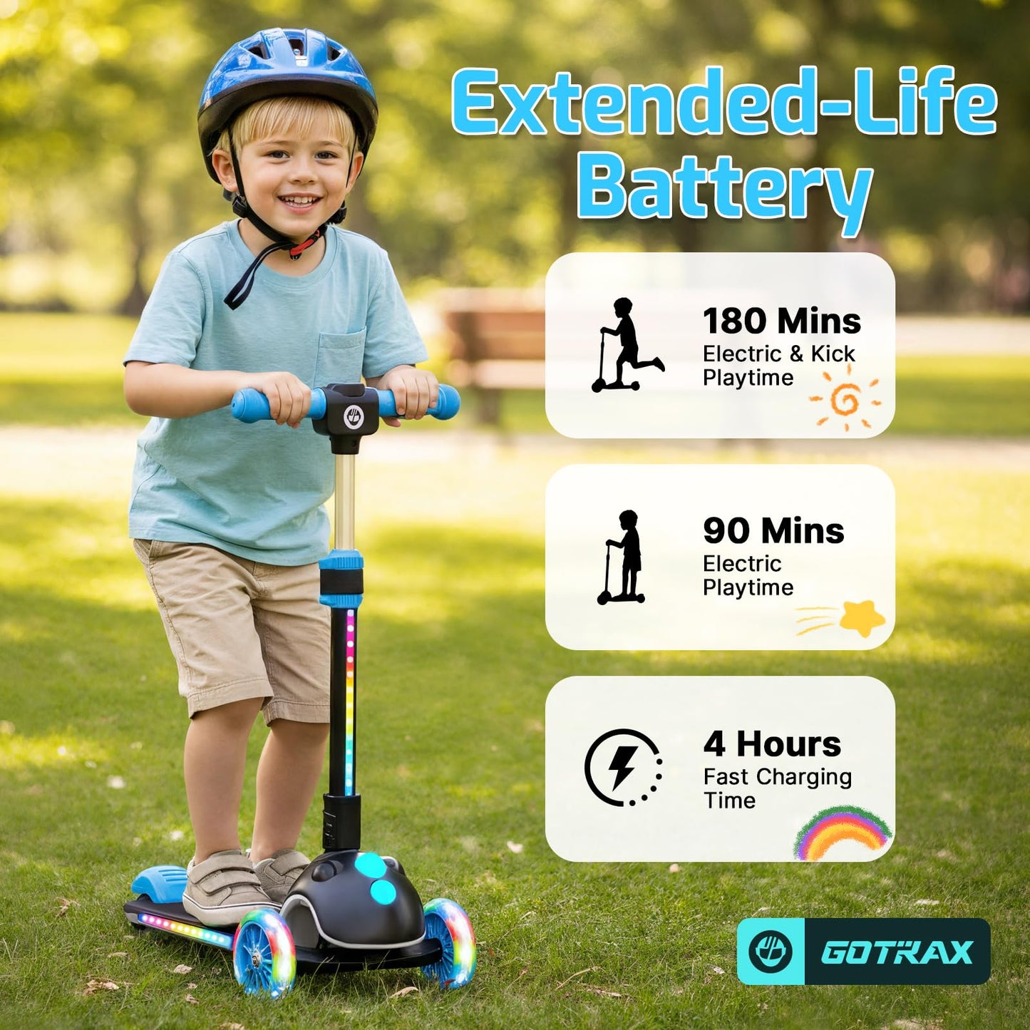 Gotrax SK1 Foldable Electric Scooter for Kids 4+, Full Body LED Light, 90min Riding & 5Mph Speed, Push-Button Throttle&Battery Indicator, 6'' Wheel&3 Adjustable Height, 3 Wheel Escooter, Gift, Black