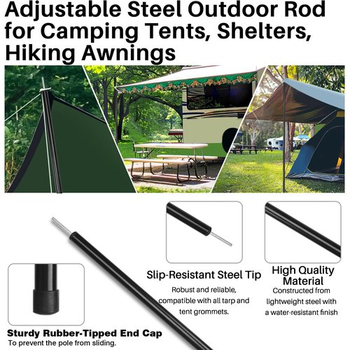 Neween Tent Poles for Tarp Adjustable Camping Tarp Poles Set of 2, 76in Lightweight Collapsible Tent Pole with a Diameter of 0.6in for Backpacking Hiking Awning Canopy Rain Fly Shelter (Black)
