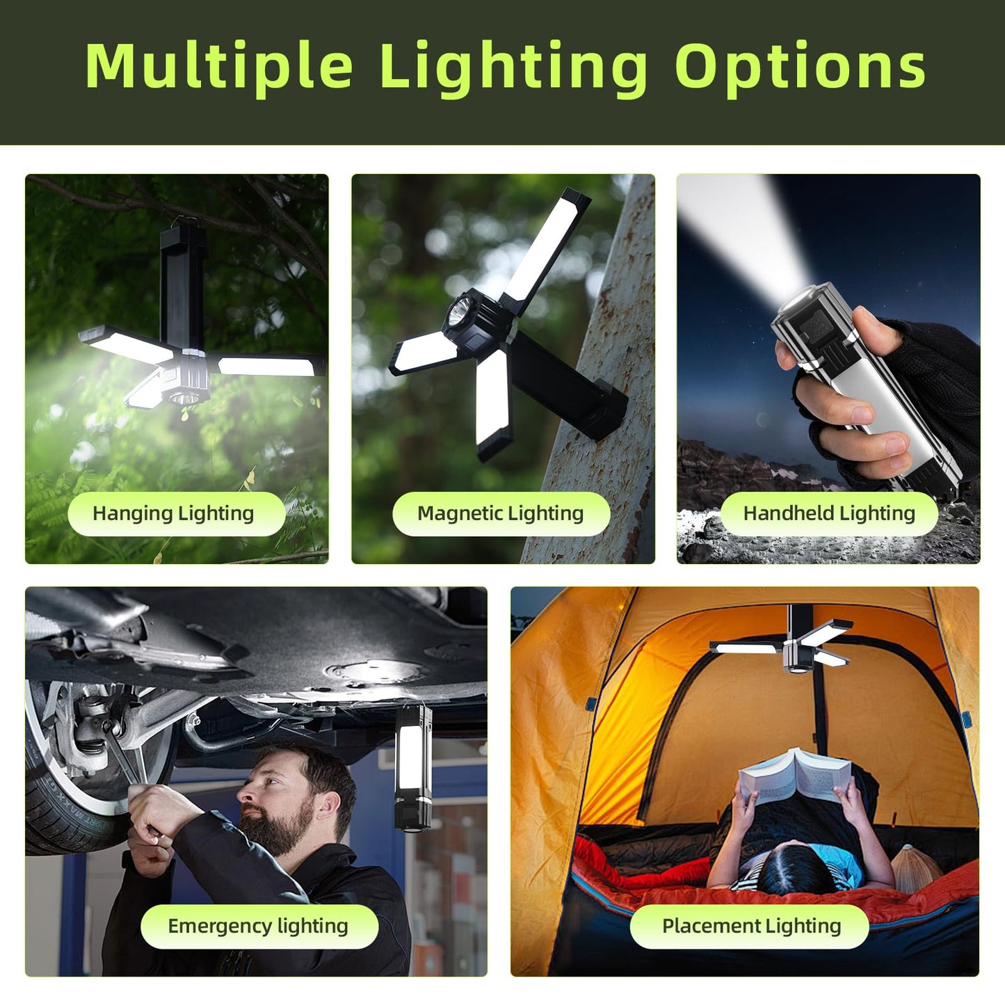 Foldable Camping Lights Rechargeable, 3000mAh PowerBank, 1500 LM Portable Flashlight, 5 Modes LED Tent Lights for Camping,Essential Waterproof Camping Light for Hiking, Camping Essentials