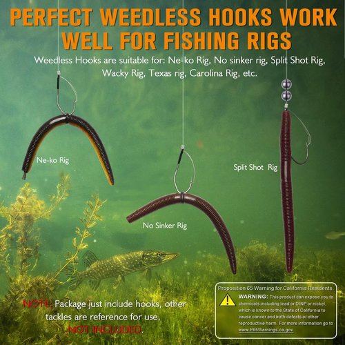 Dovesun Weedless Worm Hooks Wacky Rig Hooks 30PCS Professional V Bass Fishing Hooks for Freshwater Saltwater Weedless Hook 2/0