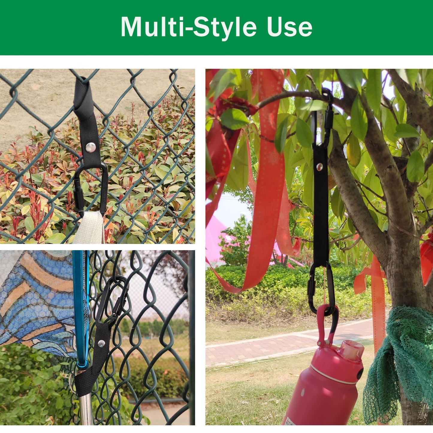 Fence Hooks for Baseball Bag, Softball, Camping, Multifunctional Carabiner Hanging Backpack, Water Bottle (Black) (2)