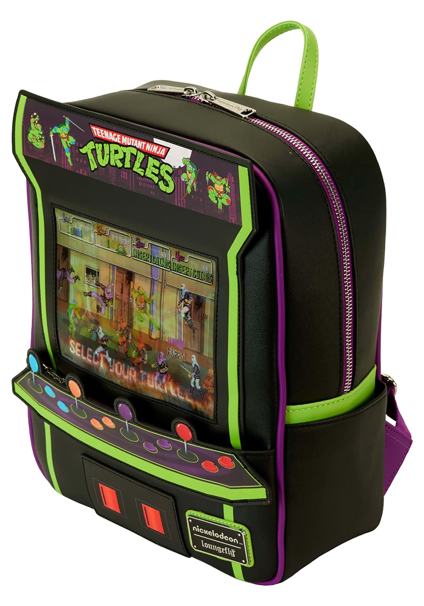 Loungefly Teenage Mutant Ninja Turtles 40th Anniversary Vintage Arcade Mini Backpack, Black/Charcoal, Taglia unica