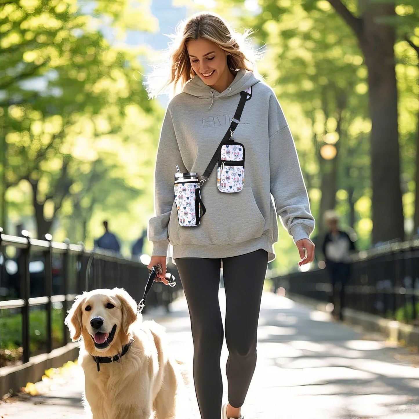 AUPET Water Bottle Holder Carrier Bag fit for 30/20 /14 oz Stanley Flowstate IceFlow Yeti Tumbler,Cup Accessories Sleeve Sling with Phone Pouch & Strap (Cute cat Heart, fit for Tumbler 20oz)