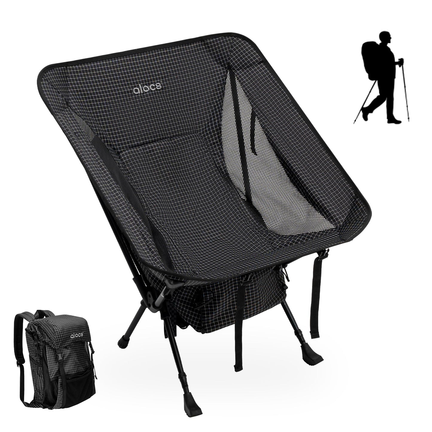 Alocs 3-in-1 Camping Chairs, Backpack Wearable Chair with Aluminium Trekking Poles, Fishing Chair for Hiking Backpacking Climbing Hunting and Outdoor