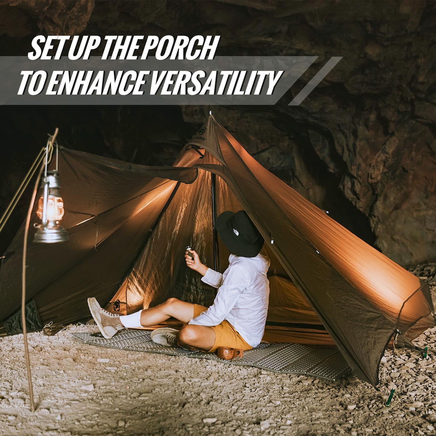 OneTigris Tetra Ultralight Tent Tipi 1-2 Person, Trekking Pole Tent, Waterproof 3 Season, Ideal for Camping Hiking Backpacking Bushcraft (160cm Version-Coyote Brown)