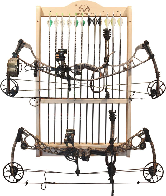 Rush Creek Creations | Wall Mounted Bow and Arrow Display Rack for Hunting & Archery Accessories | Real Tree 2-Bow Holder & 12-Arrow Storage | Handcrafted Small Bows & Big Bow Hanger w/ Arrow Holders