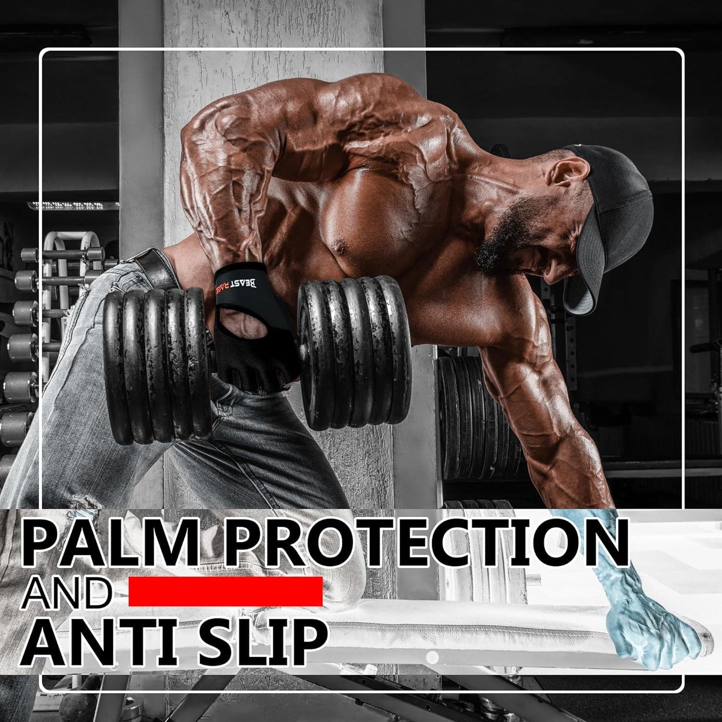 BEAST RAGE Workout Gloves for Men Gym Gloves for Weightlifting Women Fingerless with Palm Protection Padding, Breathable and Lightweight Weight Lifting Glove Cycling Pull Up (Black, M)