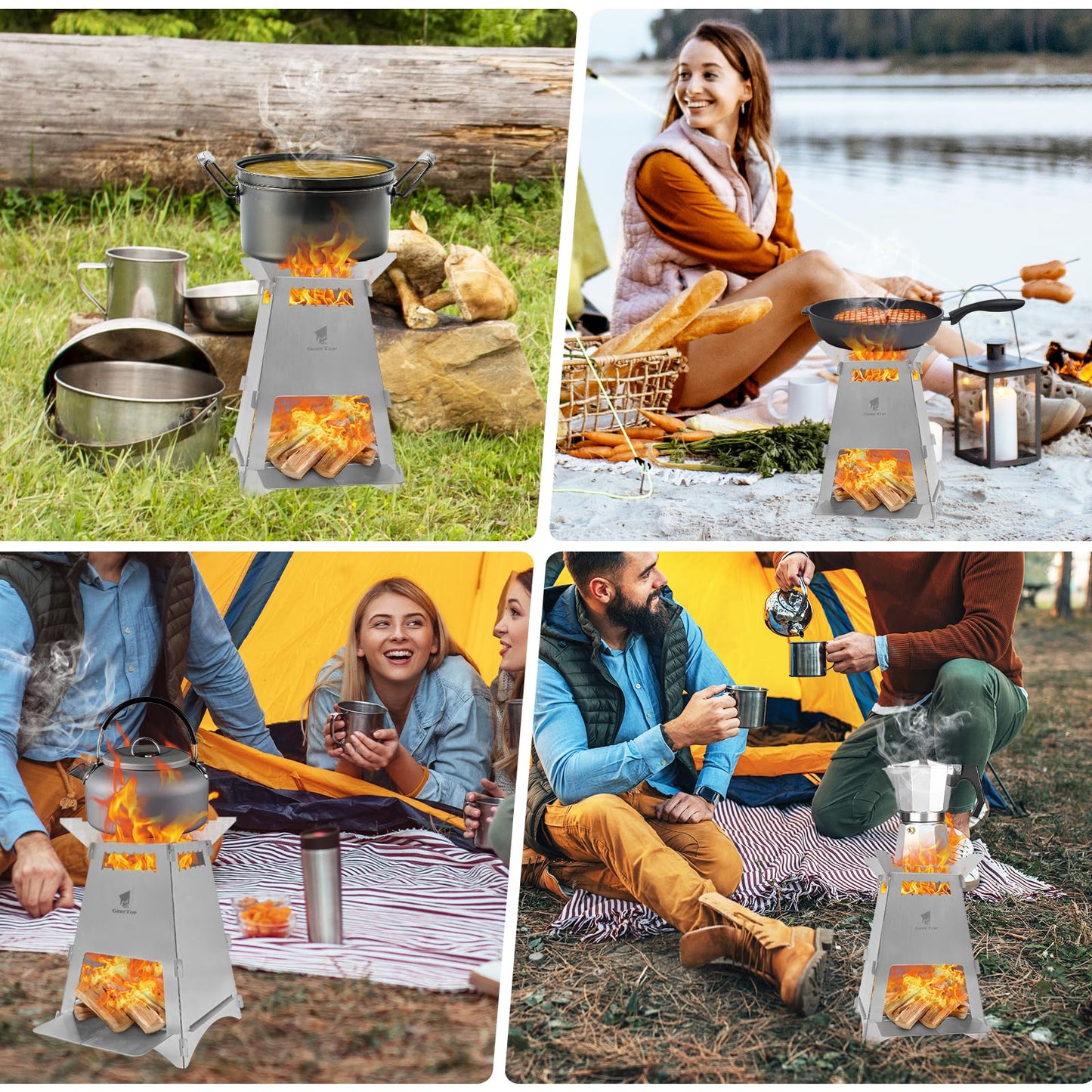 GEERTOP Portable Backpacking Stove Folding Wood Stove Camp Mini Stainless Steel Survival Stove for Camping Hiking Travelling