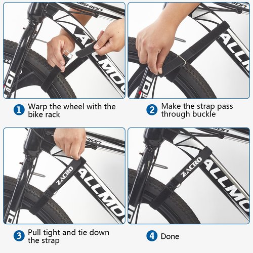 Zacro Bike Rack Straps, 4 PCS Adjustable Bike Wheel Strap with Upgraded Gel Grip & Stonger Metal Buckle, 24/31.5 Inches Anti-Slip Bicycle Tire Stabilizer Strap (Black)