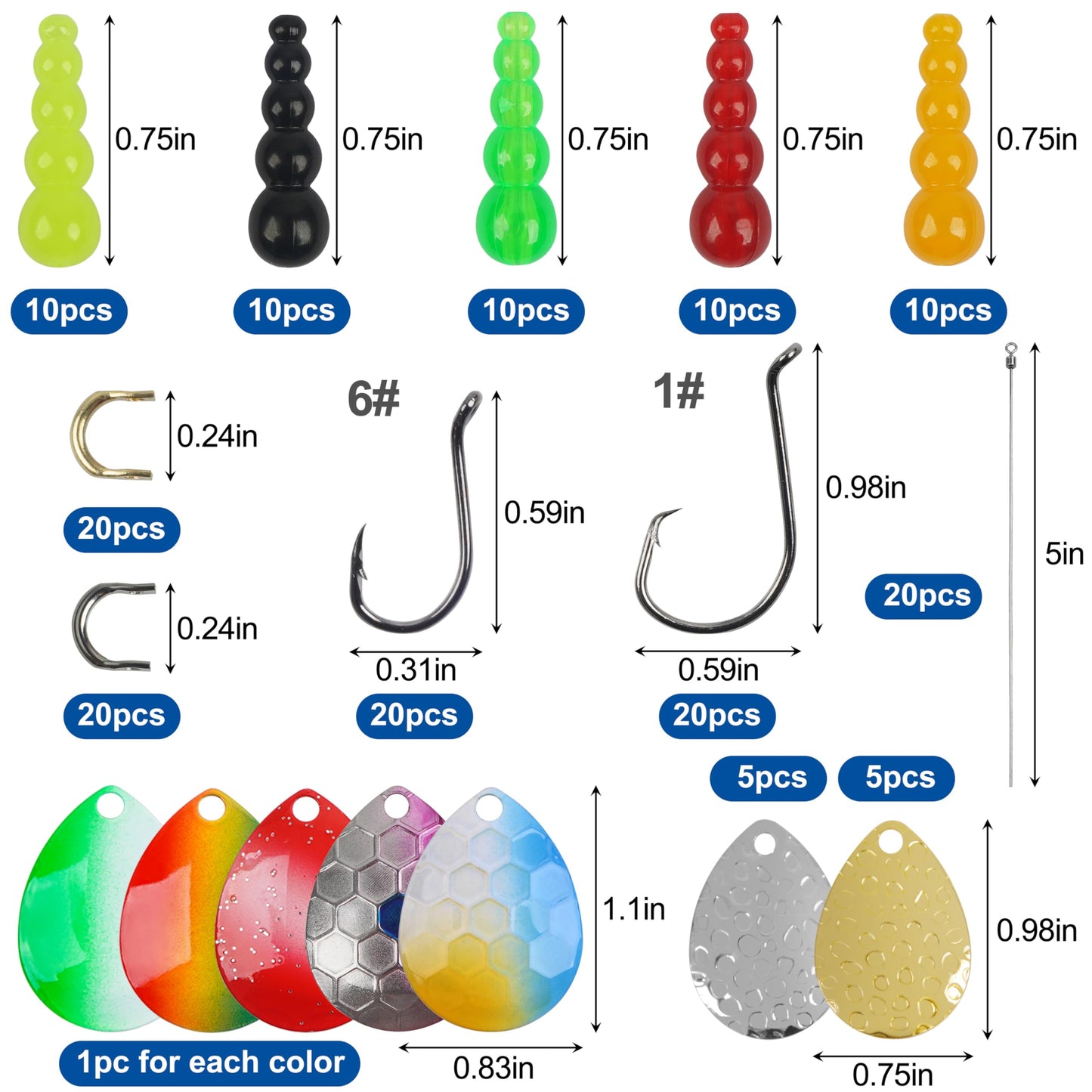 Fishing Lure Making Kit 165pcs DIY Spinner Bait Making Kit Includes Colorado Blades Hooks Stacked Fishing Beads for Fishing Rigs Walleye Rigs Trolling Rigs Crawler Harness Trout Bass Salmon