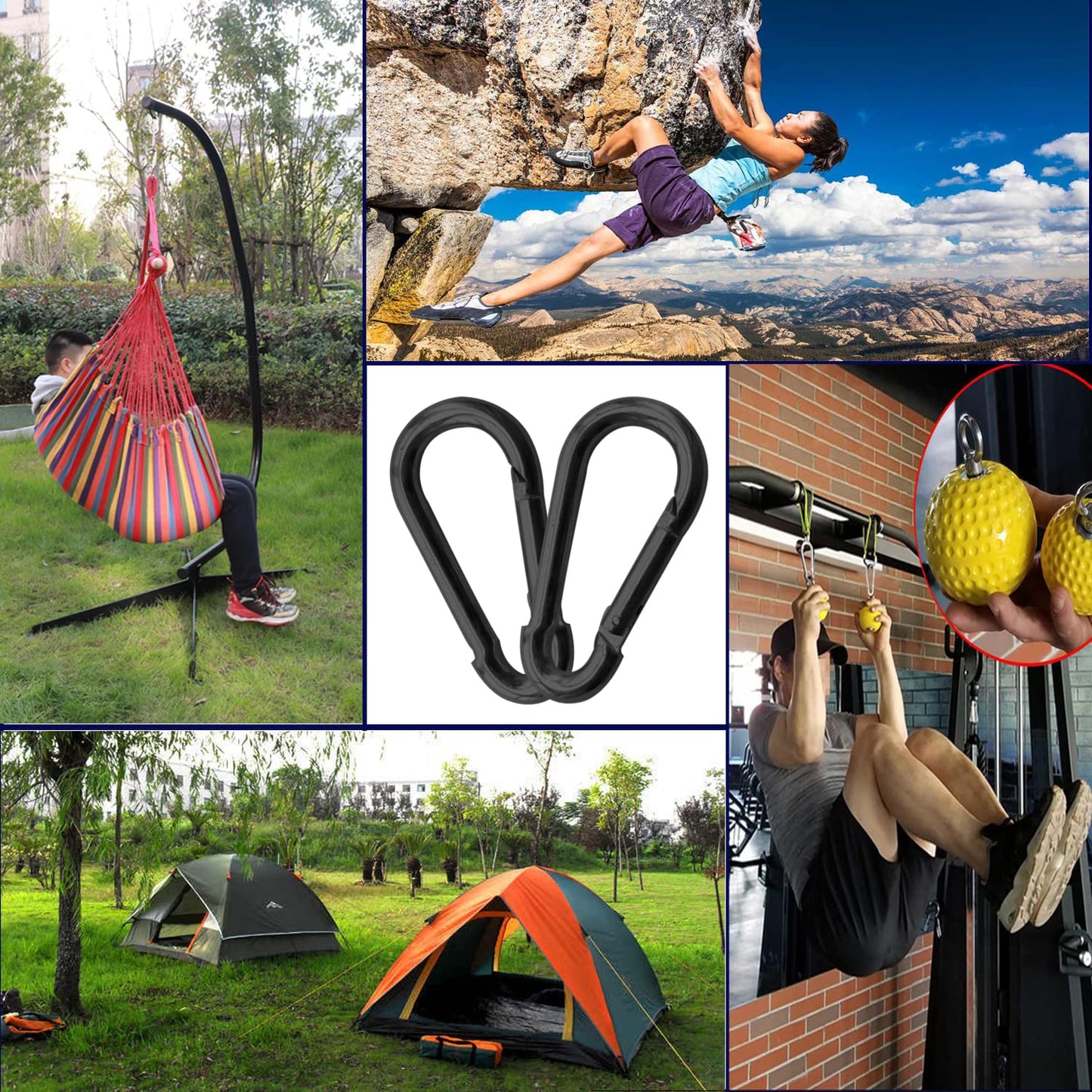 50Pack Carabiner Clips Heavy Duty, 3.2” Large Spring Snap Hooks Bulk, Galvanized Black Carabiners for Camping, Solid Spring Clips for Home Gym Hanging Hammocks Swing Hiking-500lbs Holding Capacity