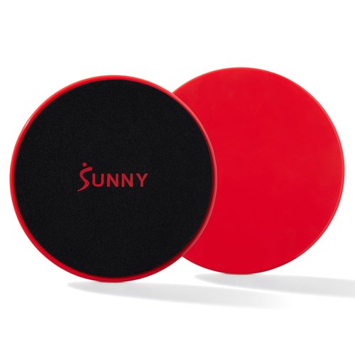 Sunny Health & Fitness Dual Sided Core Exercise Disks (Pack of 2) for Carpet or Hardwood Floors, Lightweight & Portable, Perfect for Abdominal, Core Workouts, Cardio, Low Impact (Black, Red) - NO. 104