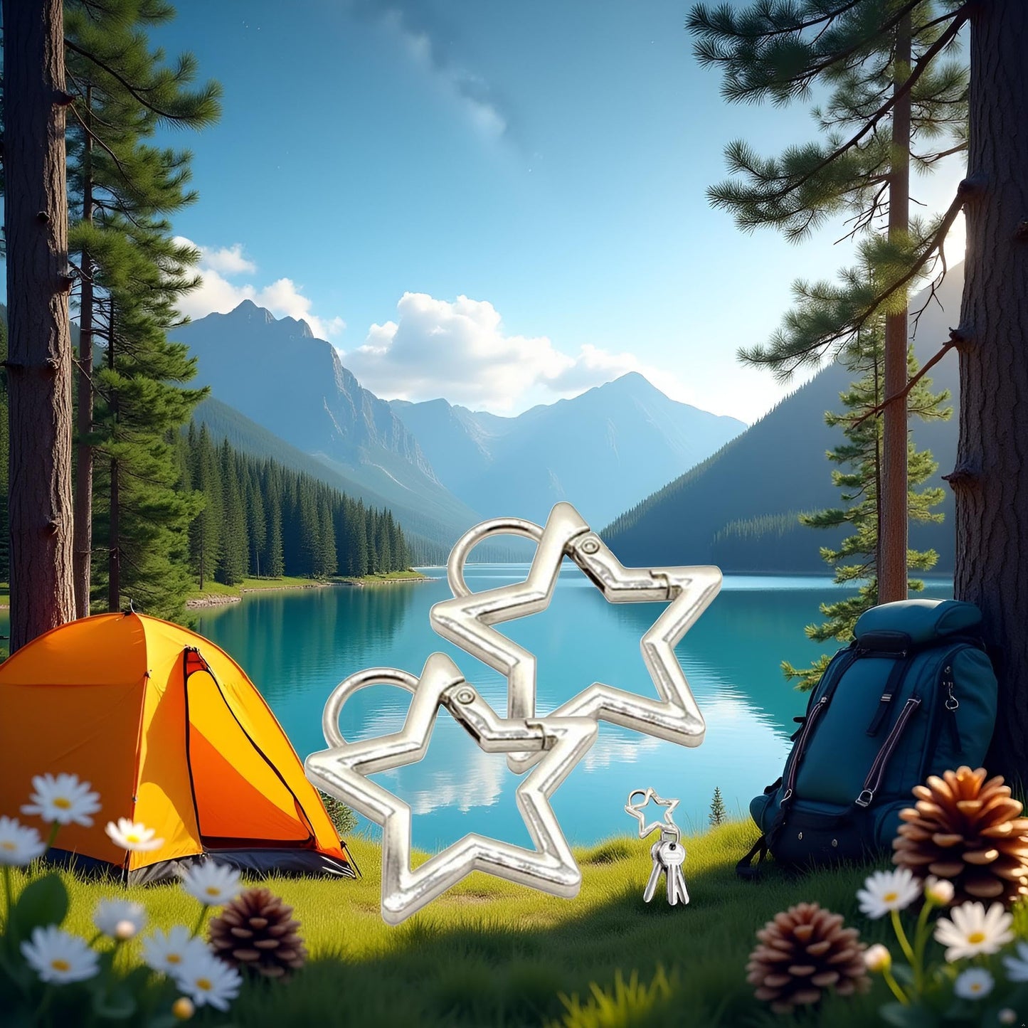 Jowxsx 2Pcs Silver Star Carabiner Clip,Keychain Metal Key Ring Heavy Duty Star Keychain Clip Polished Cute for Sports and Outdoors Craft Making Locking Carabiners Accessory