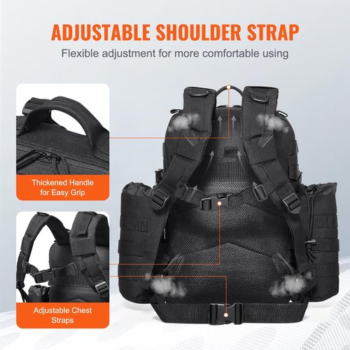 VEVOR Tactical Pack, 25L Military Tactical Pack with Molle Design & 3 Compartments & Bottle Holder, Army Assault Pack Bag for Men and Women, Range Gear Pack for Outdoor Adventure, Hiking, Hunting