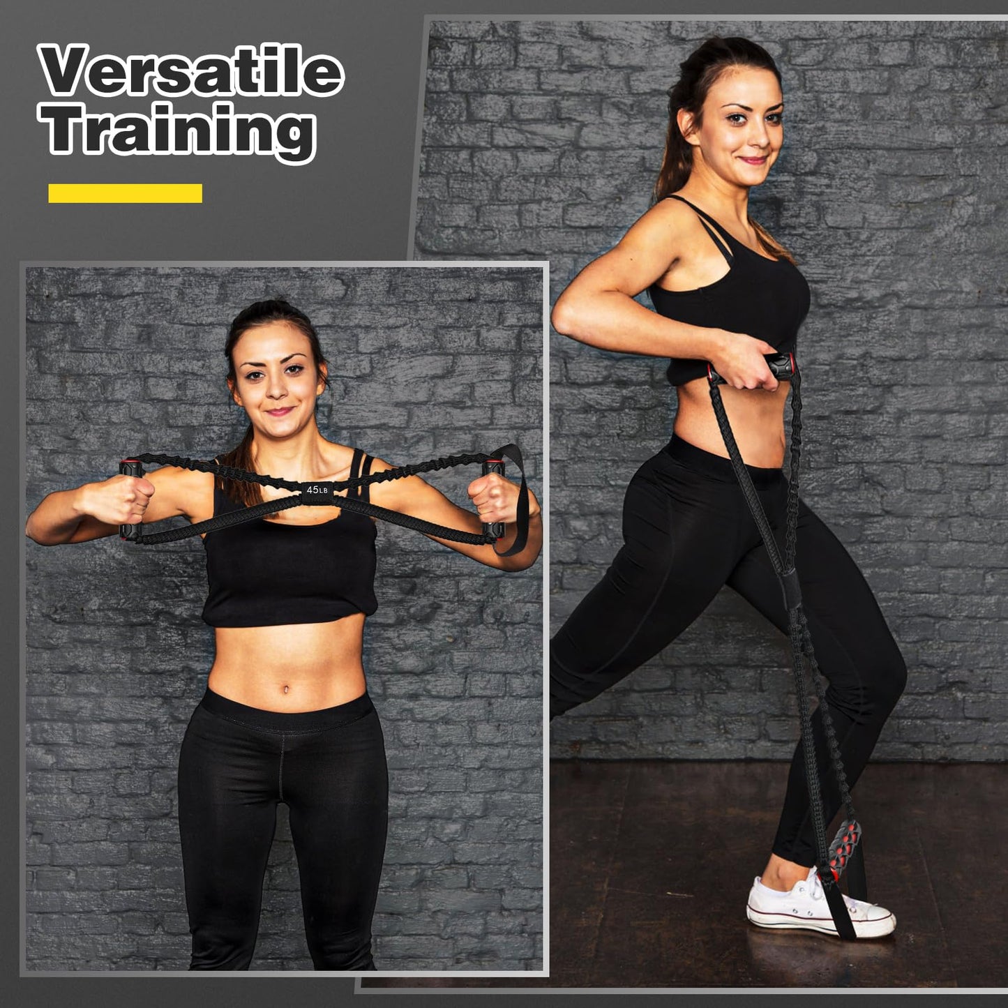 8-Shaped Resistance Band of 45 lbs, Detachable Buckle Hooks, Honeycomb Grips & Foot Pedal for Shoulder, Chest & Leg Training - Yoga Rope, Figure 8 Fitness Resistance Bands with Handles