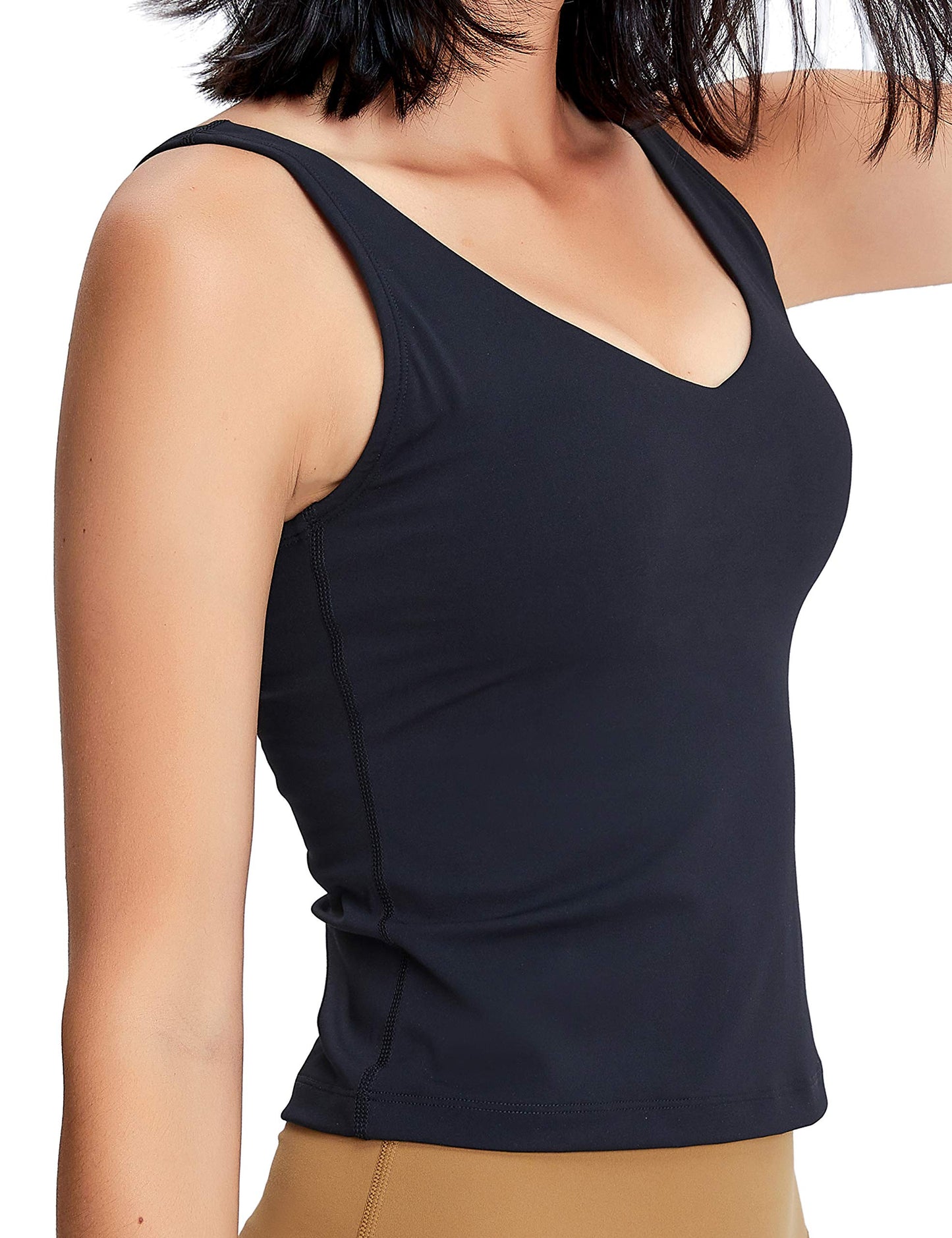 POSHDIVAH Women Sports Bra Longline Padded Tank Top Naked Feeling Workout Fitness Running Yoga Tops Black Medium