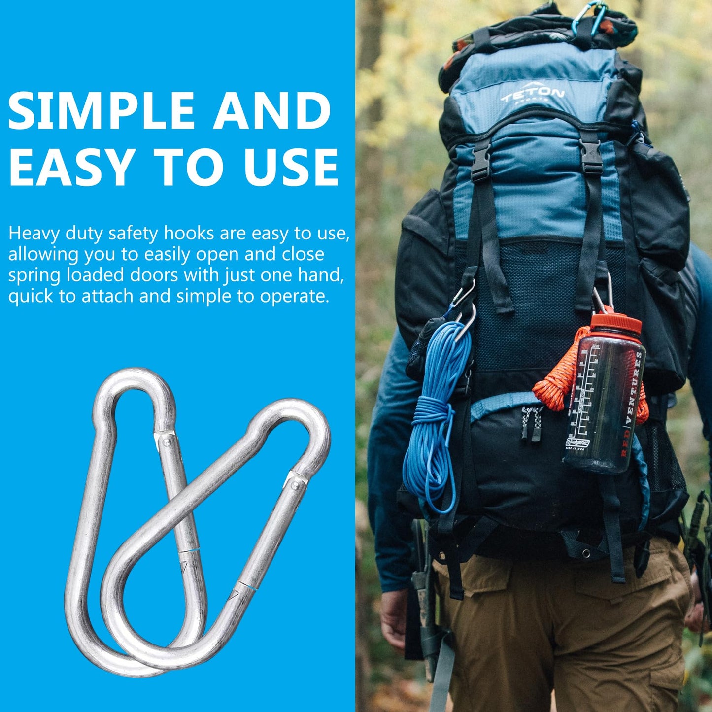 60PCS 2.3IN Carabiner Clip, M6 Heavy Duty Carbon Steel Carabiner, Spring Snap Hook Clip for Keychian, Locking Carabiner for Outdoor Camping, Fishing, Hanging, Dog Leash, Silver