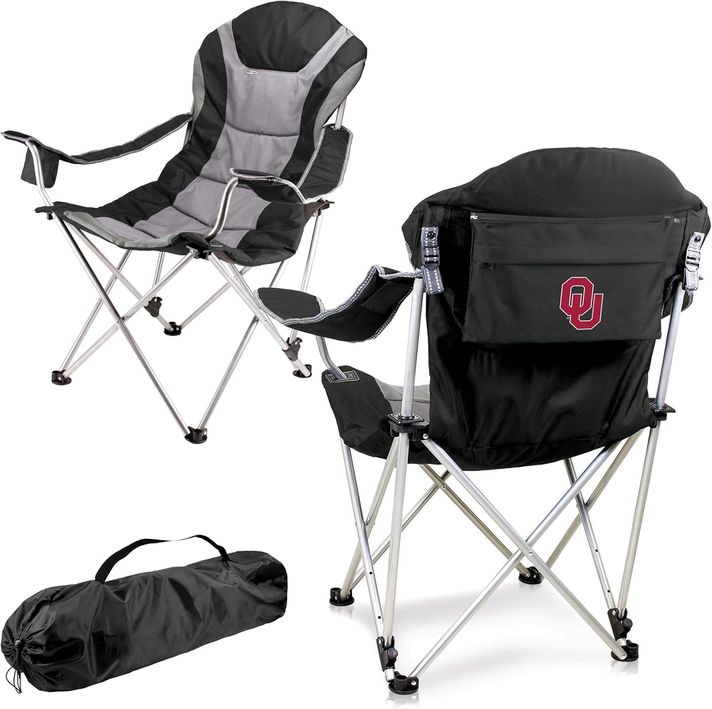 PICNIC TIME NCAA Arkansas Razorbacks Reclining Camp Chair - Beach Chair for Adults - Sports Chair with Carry Bag