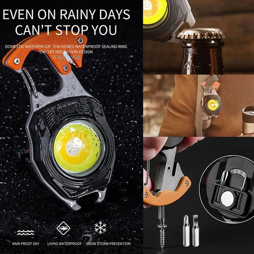 HELINYAN Keychain Portable COB Flashlight, Multifunction LED Pocket Light, Rechargeable Emergency Lighting, 7 Light Modes Magnet Base Multi-Tool Emergency Light for Camping Hiking Fishing Car Repair