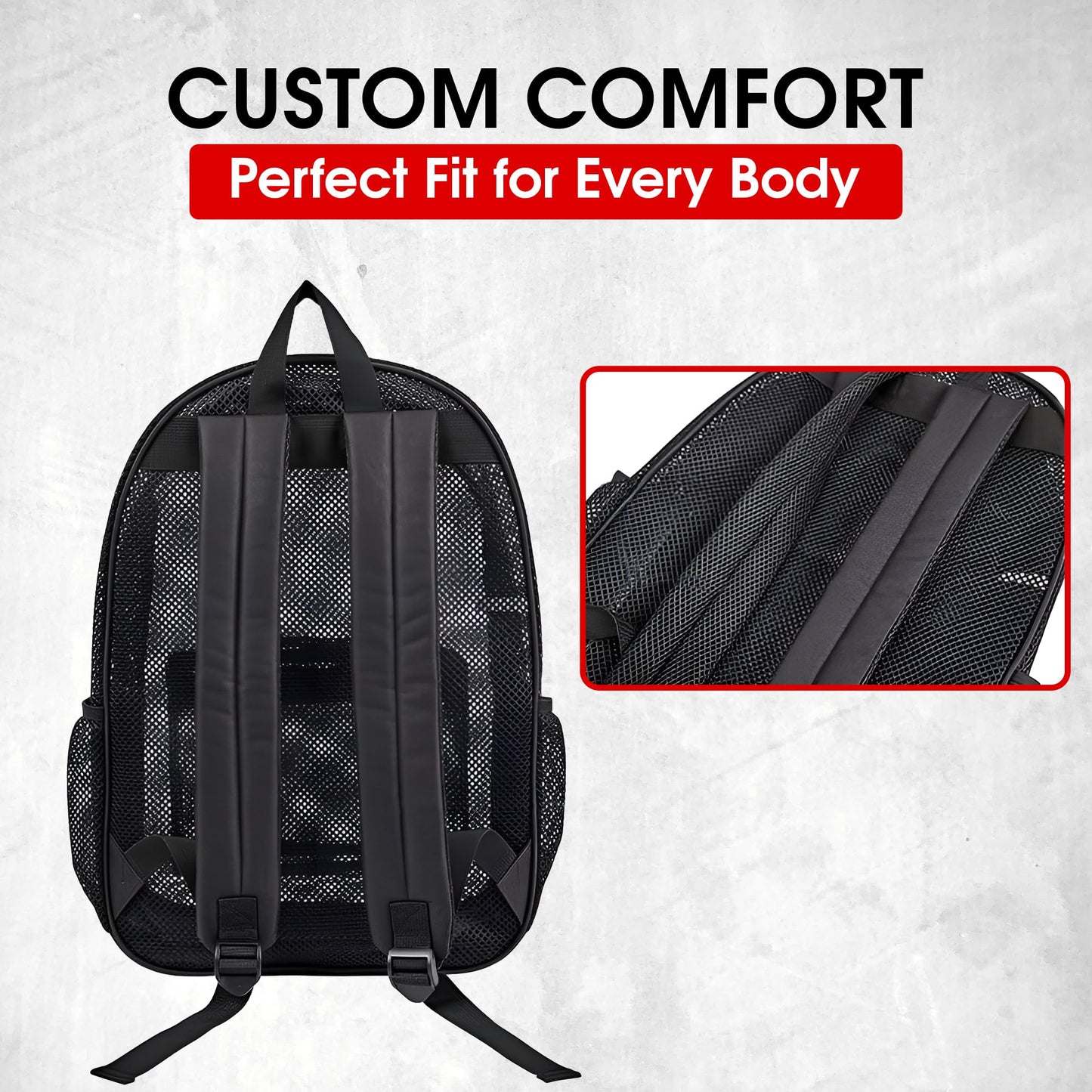 A CENTER Mesh Backpack,See Through Backpack with Padded Shoulder Straps for Work,Travel, Security, Swimming and Beach - Grey/Turquoise/Sweet Coral